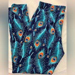 Peacock Feather Patterned Leggings Super Soft Size 2XL